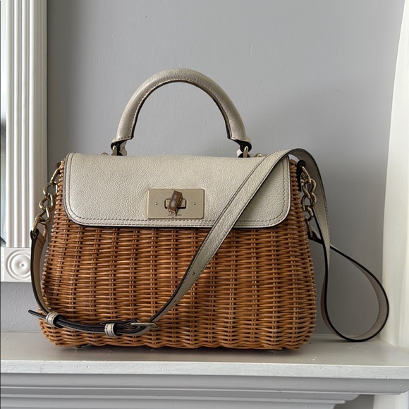Kate Spade Tan and Cream Satchel with Woven Wicker Design - Picture 3 of 17